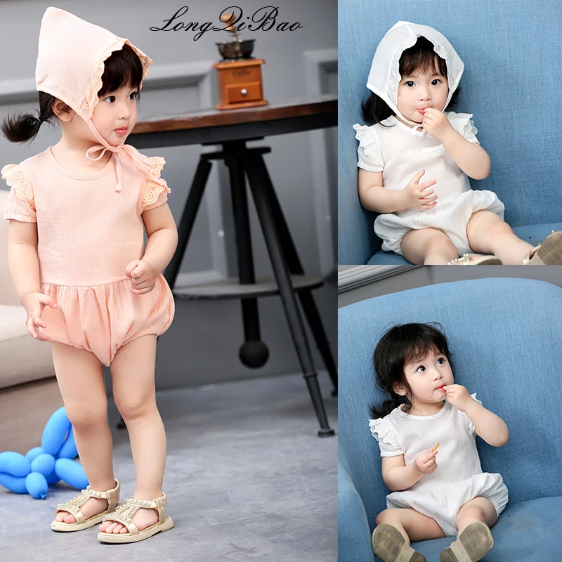 

High quality 2018 summer new newborn baby girl baby hollow flying sleeve princess climbing suit bag fart bodysuit