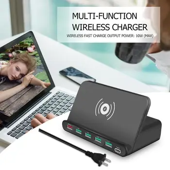 

Phone Charger 10W Qi Wireless Charger Multi USB Type-C HUB QC3.0 Fast Charging Adapter Support Quick Charging