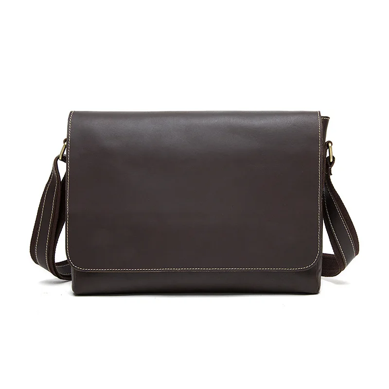 

Fashion Solid color retro retractable handle men bags Genuine Leather Crazy Horseskin Scrub Cover Men's Messenger Bags