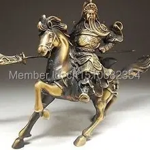 Редкая тонкая китайская Бронзовая статуэтка- Guan Gong& Horse