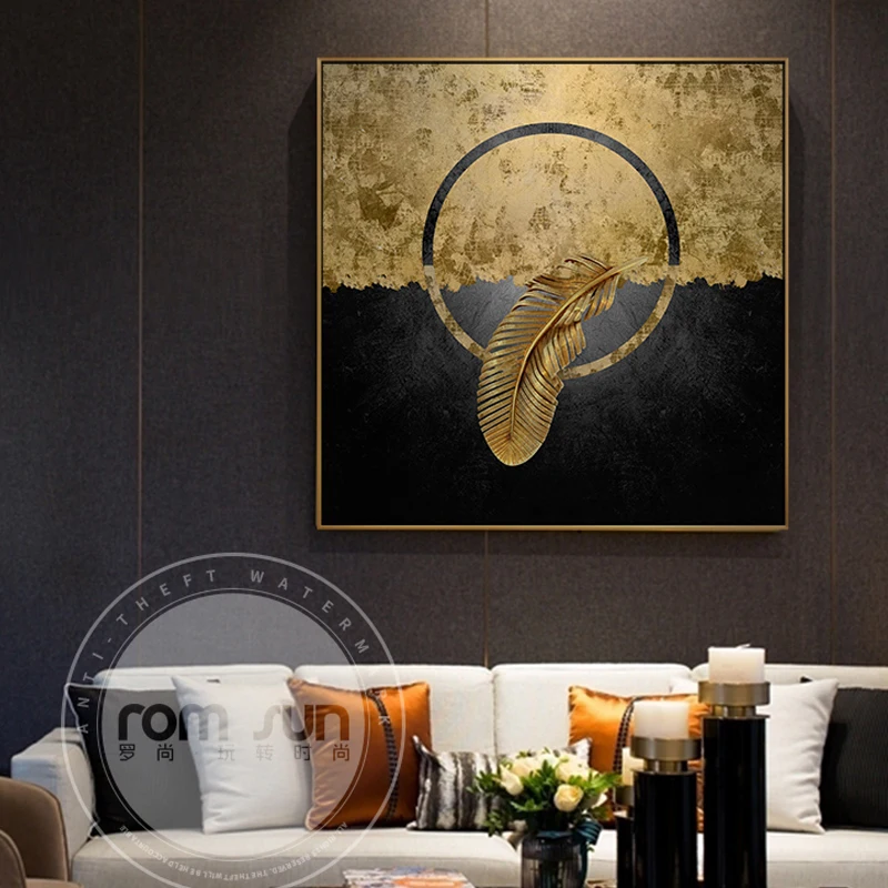 

Golden Feather Canvas Painting White Leaf Nordic HD Wall Art Picture for Living Room Bedroom Fashion Poster and Print Home Decor