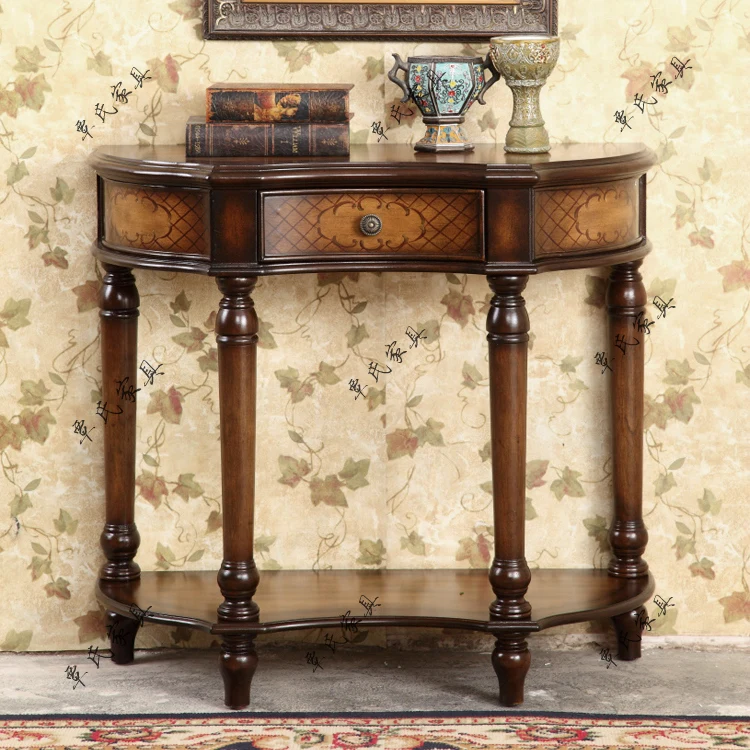 

The American style makes the old gateway small table solid wood to draw the living room to decorate the corner tabl