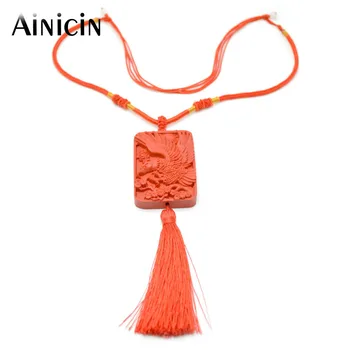 

5pcs Red Rope And Tassel Adjustable Length Necklace Cinnabar Carved Eagle Pendant Fashion Women Jewelry