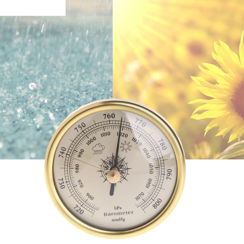72mm Wall Hanging Barometer 1070hPa Gold Color Round Dial Air Weather Station