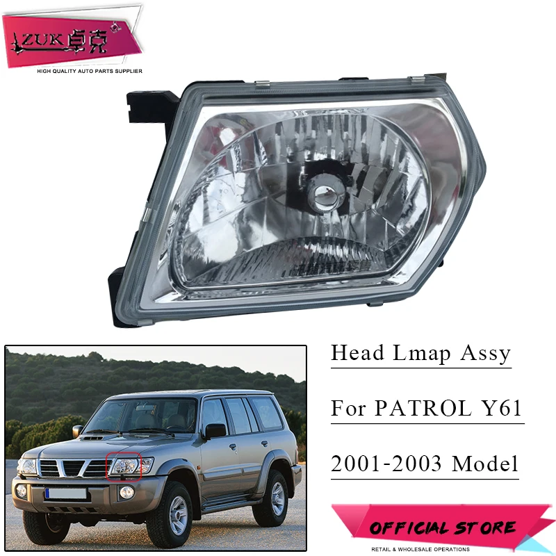 

ZUK Headlight Headlamp Head Lamp Light Assy For NISSAN PATROL SAFARI Y61 4200 4500 4800 2001 2002 2003 Halogen