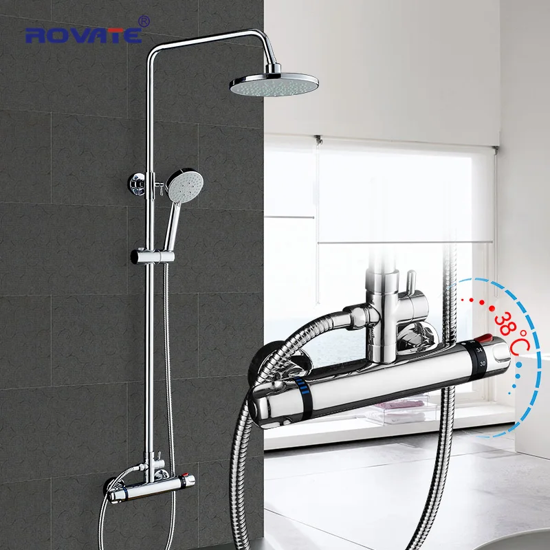 

ROVATE Multi-function Temperature Sensor Shower Set, Shower System Set Water Bath Mixer Bathtub thermostatic Faucet
