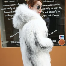 Женщины Натуральная Кожа Пальто Зимнее Лисий Мех Полный Пелт двуличный Меховой Моды Длинный Отрезок С Мехом капюшон Пальто GSJ382