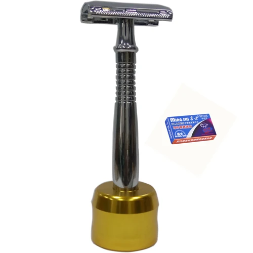 1 Razor 1 Stand 5 Blades Double Edge Razors Men Shaving Set Long Safety Blade Razors Holder