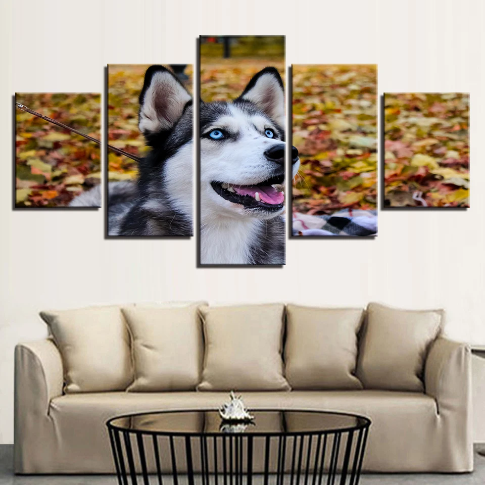 

Canvas Wall Art Pictures Painting Modern 5 Pieces Home Decor For Living Room Husky Pet Poster Art Animal Canvas Print Dog Art