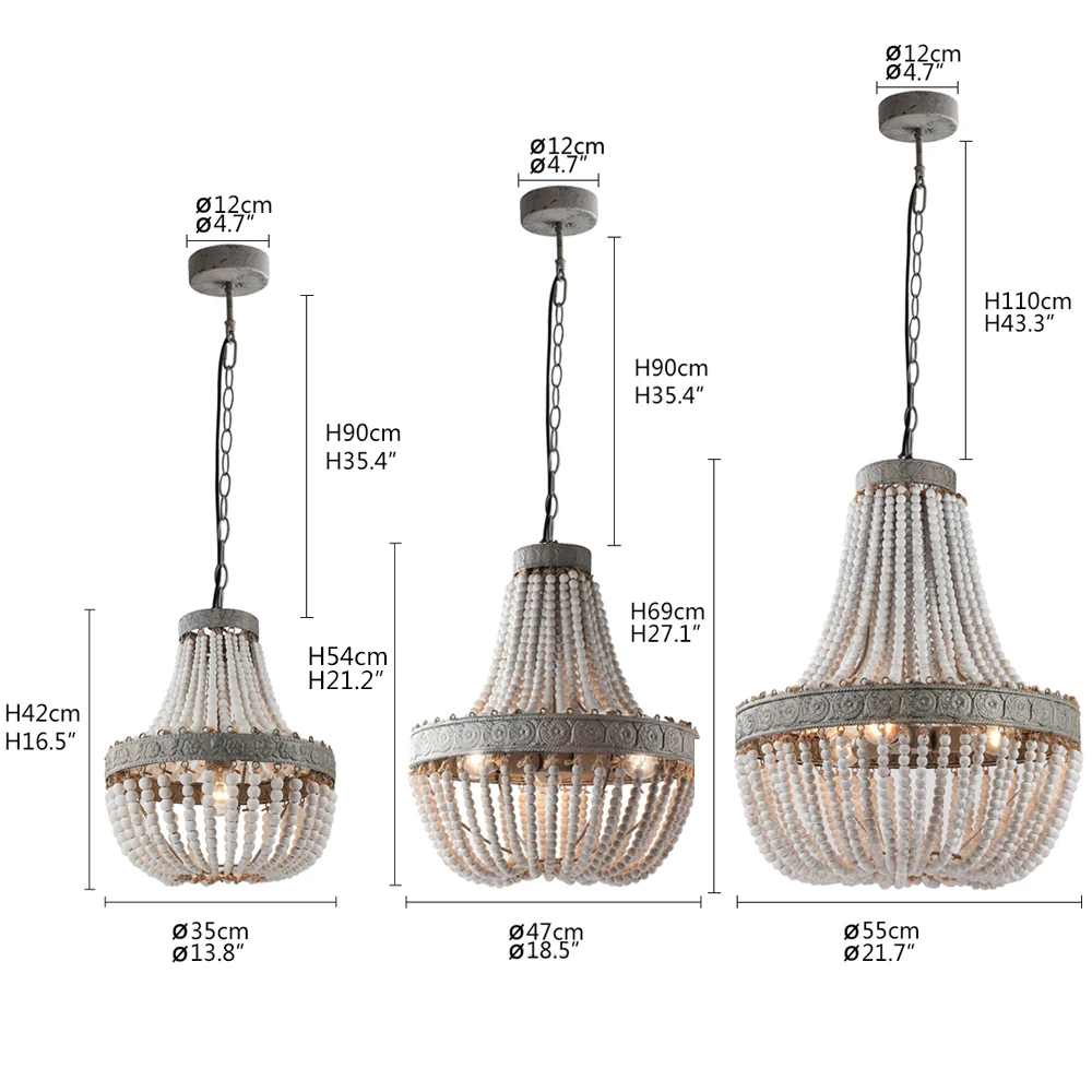  Antique Retro loft vintage rustic round wooden beads pendant lamp with led for hotel living room ba - 32797745255
