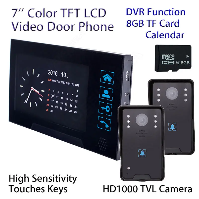 Free shipping 7 LCD Video font b Door b font Phone Doorbell Intercom Monitor HD 2x