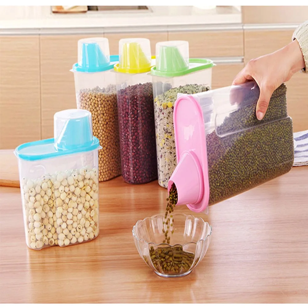 

1PC Kitchen Storage Organizer Blue/Pink/Yellow Plastic Cereal Grain Bean Rice Storage Box Rice Cereal Bean Container Sealed Box