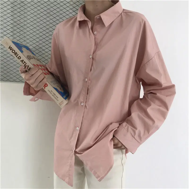 Comprar HziriP Blusas de mujeres de la primavera de 2019 sólida blusa holgada casual vacaciones del todo fósforo mujeres Tops Camisas Blusas Camisas Mujer 4 colores