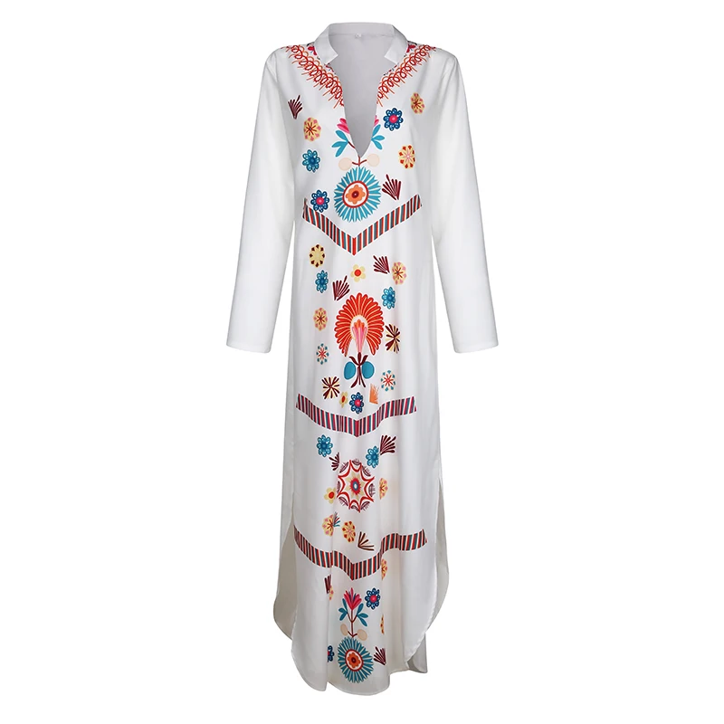 Dress Women's Kaftan Long Sleeve Dress Plus Size Maxi Long Shirt Dresses Women Woman Bohemian Kaftan Tunic Dresses Vestidos