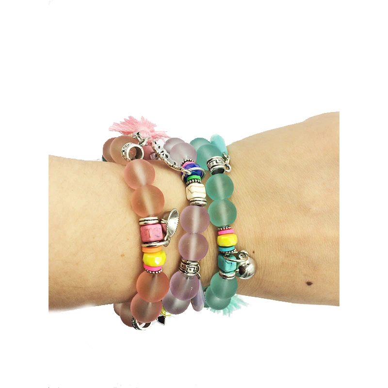 

1pcs Vintage Boho Charm Bracelets Bangle Women rhinestone pom pom leave feather tassel crystal Bead Bracelet Men Jewelry unique