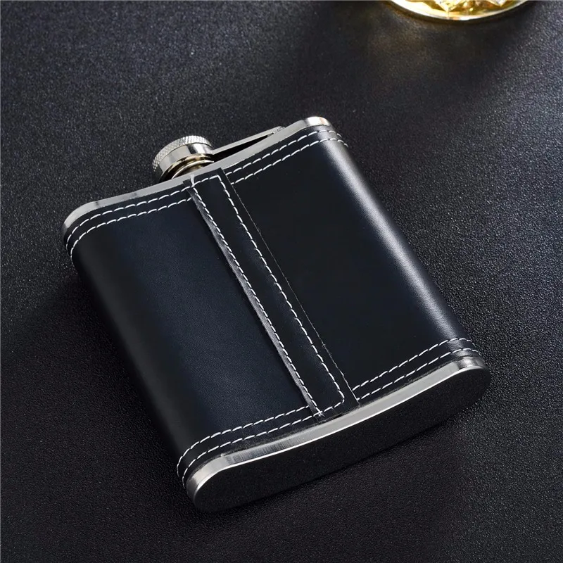 7OZ black leather hip hip flask , Food Degree stainless steel
