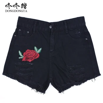 

DONGDONGTA Brand 2017 New Women Jeans Cotton Shorts Casual Embroidery Hole Students Young Girl Shorts