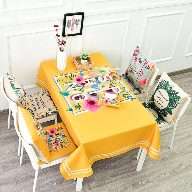 Lanweini Pastoral Cotton Linen Fabric Tableclothes For Rectangular Tables Digital Printing Floral Table Cloth For Table Cover