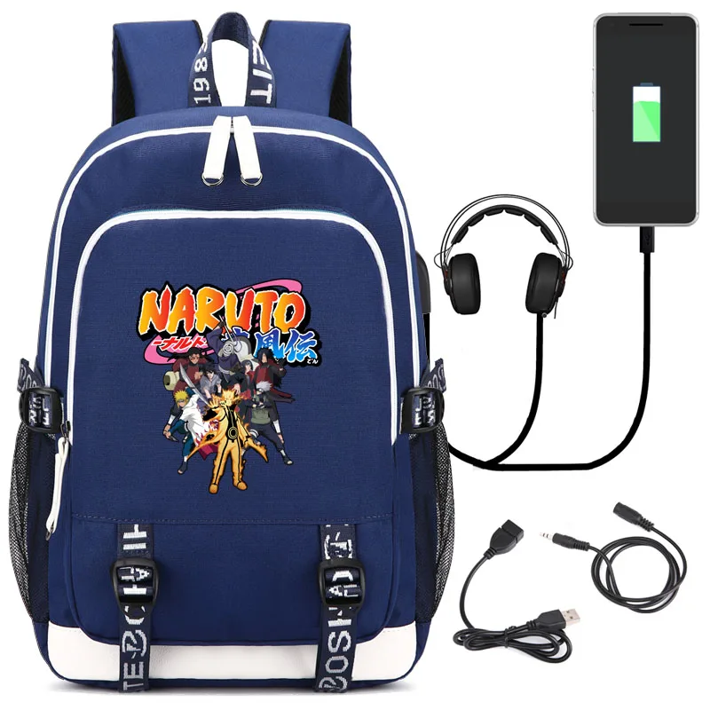 

HONHUIQIXIN NARUTO Uchiha Clan school bag Japanese Anime Backpack with USB Charging Port and Lock &Headphone interface Daypack