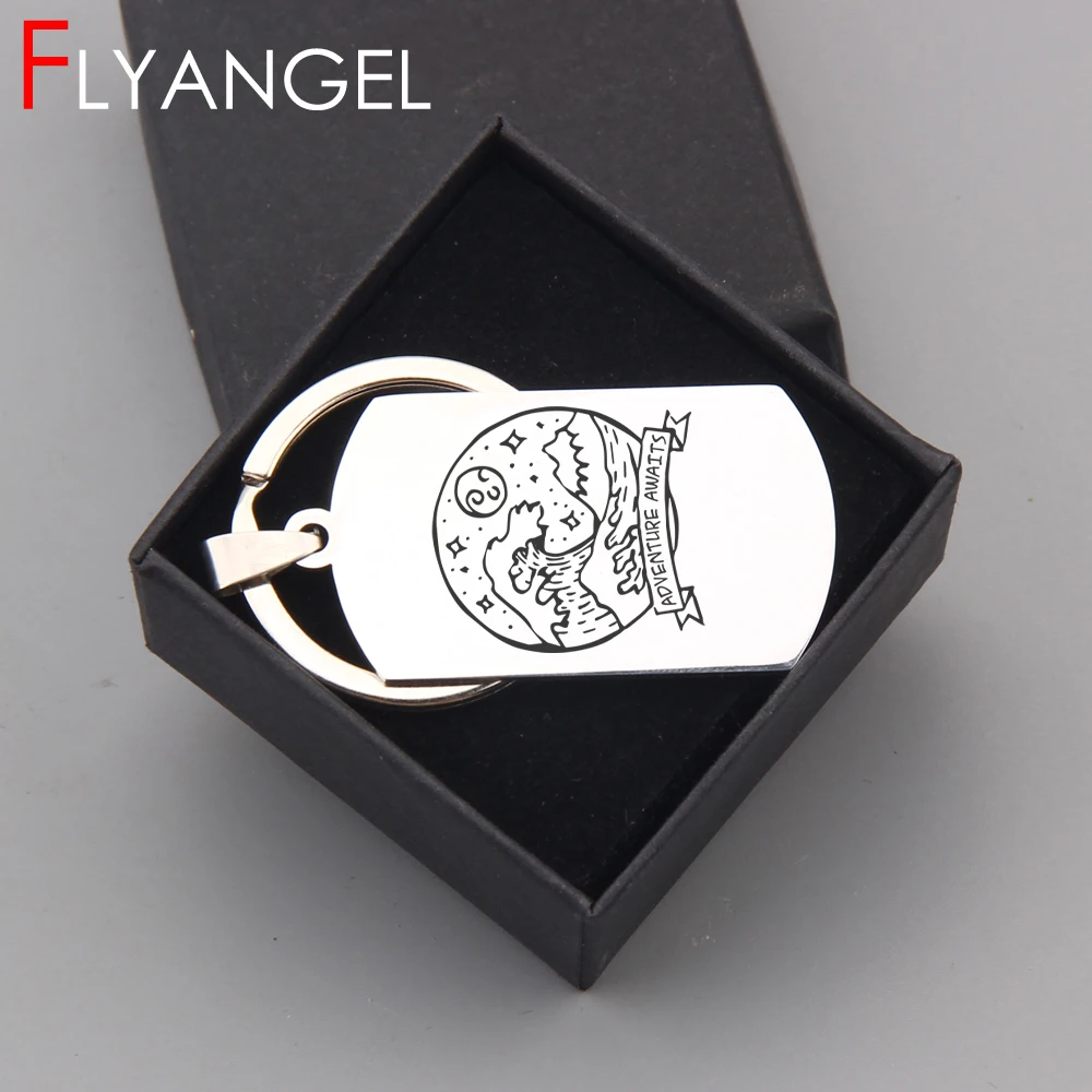

Fashion Keychain Engraved Adventure Awaits Sea Wave High Quality Key Holder Gifts For Love Adventures keyring Jewelry Gifts Box