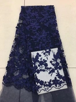 

2019 Latest African French Lace Fabric 5yards High Quality African Tulle Lace With Stones And Beads Fabric For Ladies