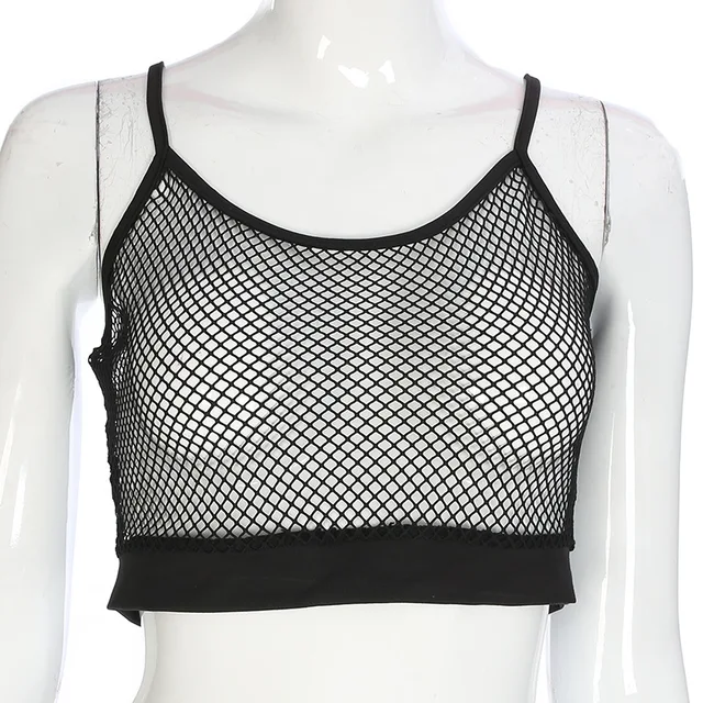 Helisopus 2018 Summer Tank Top Sheer Mesh Tops Women Straps Sexy Club