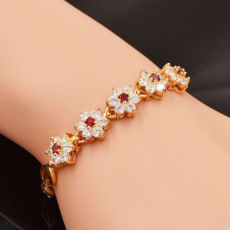 

Fashion Women Cubic Zirconia CZ Small Cute Flowers Charm Bracelet Jewelry