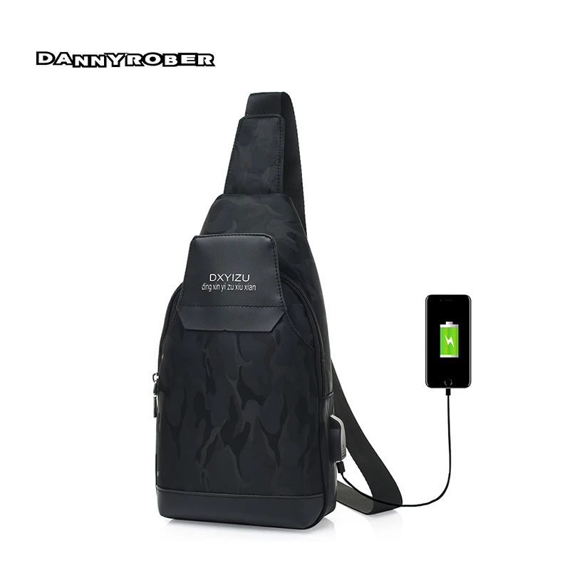 Fashion Male Camouflage External USB Charging Chest Pack Men Travel Bags For Teenager Shoulder Crossbody D0232 | Багаж и сумки