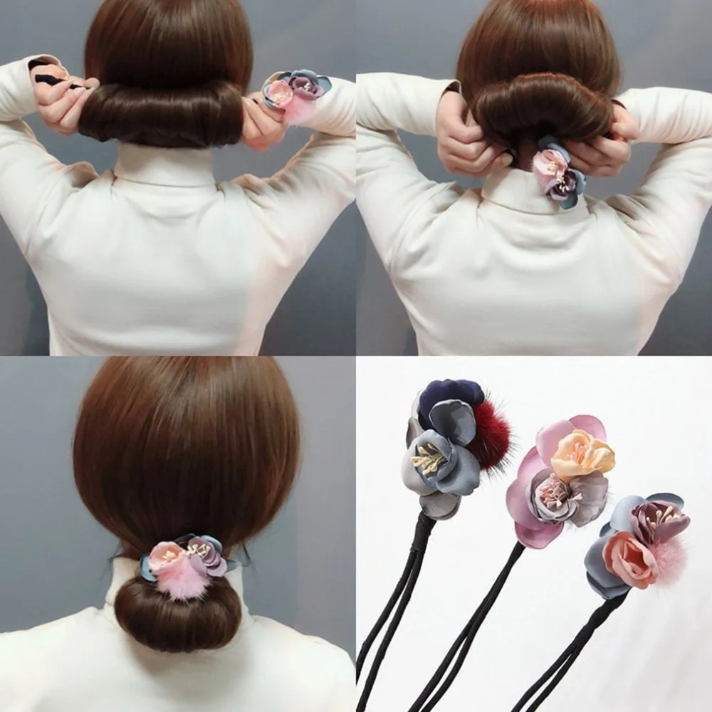 New Pearl Flower Bow Knot Bun Hair Bands Making Style Hair