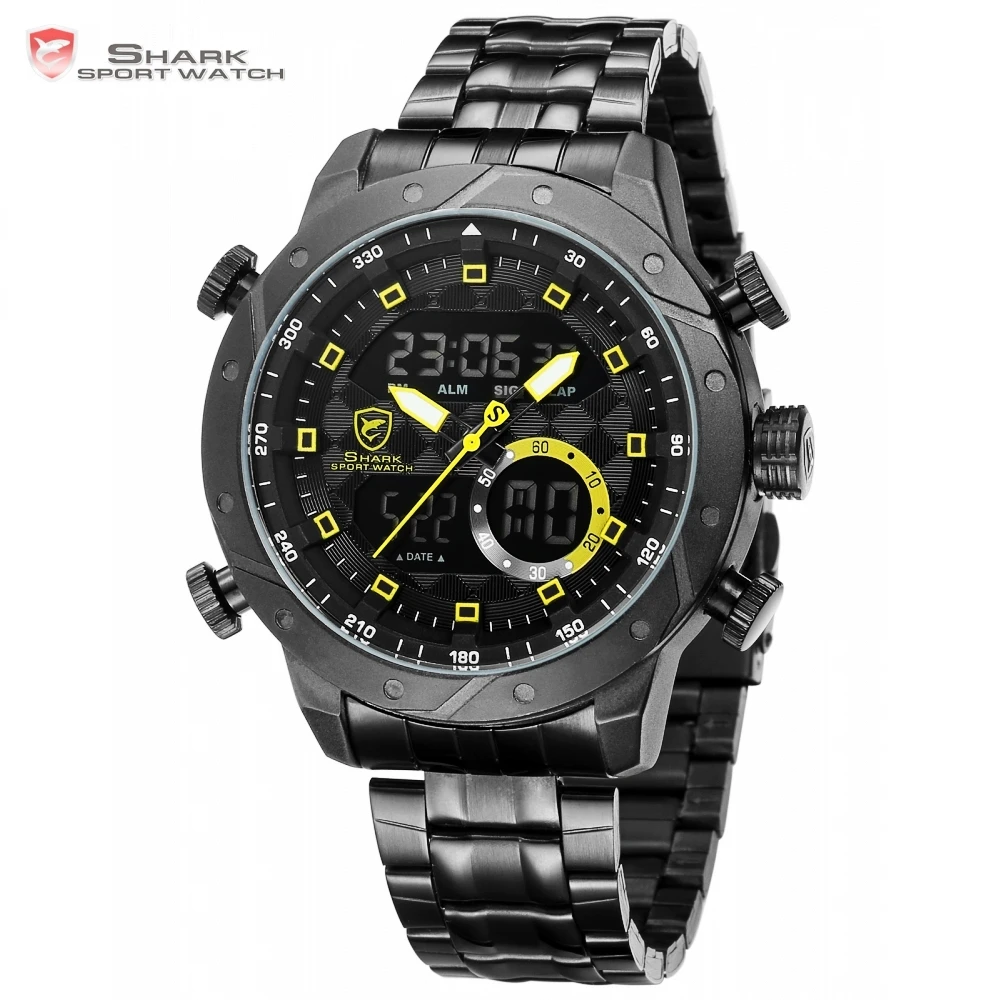 SHARK Watches Fashion Casual Analog Digital LCD Display Auto Date Calendar Alarm Clock erkek kol saati Wristwatch for Men /SH593