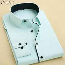 Oeak мужские официальные рубашки, рубашки с одинарной вязки, воротник с длинным рукавом в полоску camisa masculina
