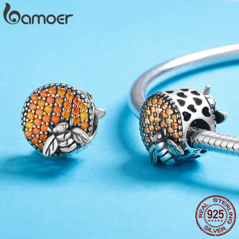 Günstige BAMOER Heißer Verkauf 100% 925 Sterling Silber Bee Honeycomb Hause Kristall CZ Charme Perlen fit Charm Armband DIY Schmuck Machen SCC654