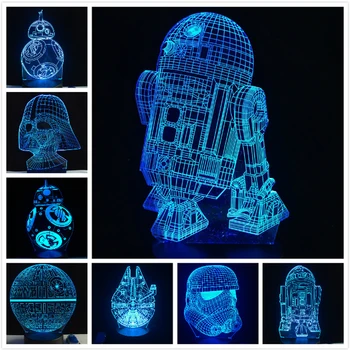 

2018 NEW 3D Lamp Death Star War R2D2 BB-8 Darth Vader Stormtrooper Knight LED Table NIGHT LIGHT Multicolor Cartoon Toy Luminaria