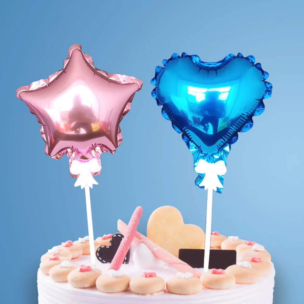 

2pcs 5inch star love aluminum film balloon tag Pentagram engagement cake topper for wedding birthday christmas cake decorations
