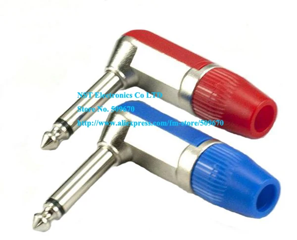 

RED+BLUE 1/4" 6.35mm Right Angle 90 Degree Mono Jack Guitar Plug Adapter Connector/Free Shipping/2PAIRS(4PCS)