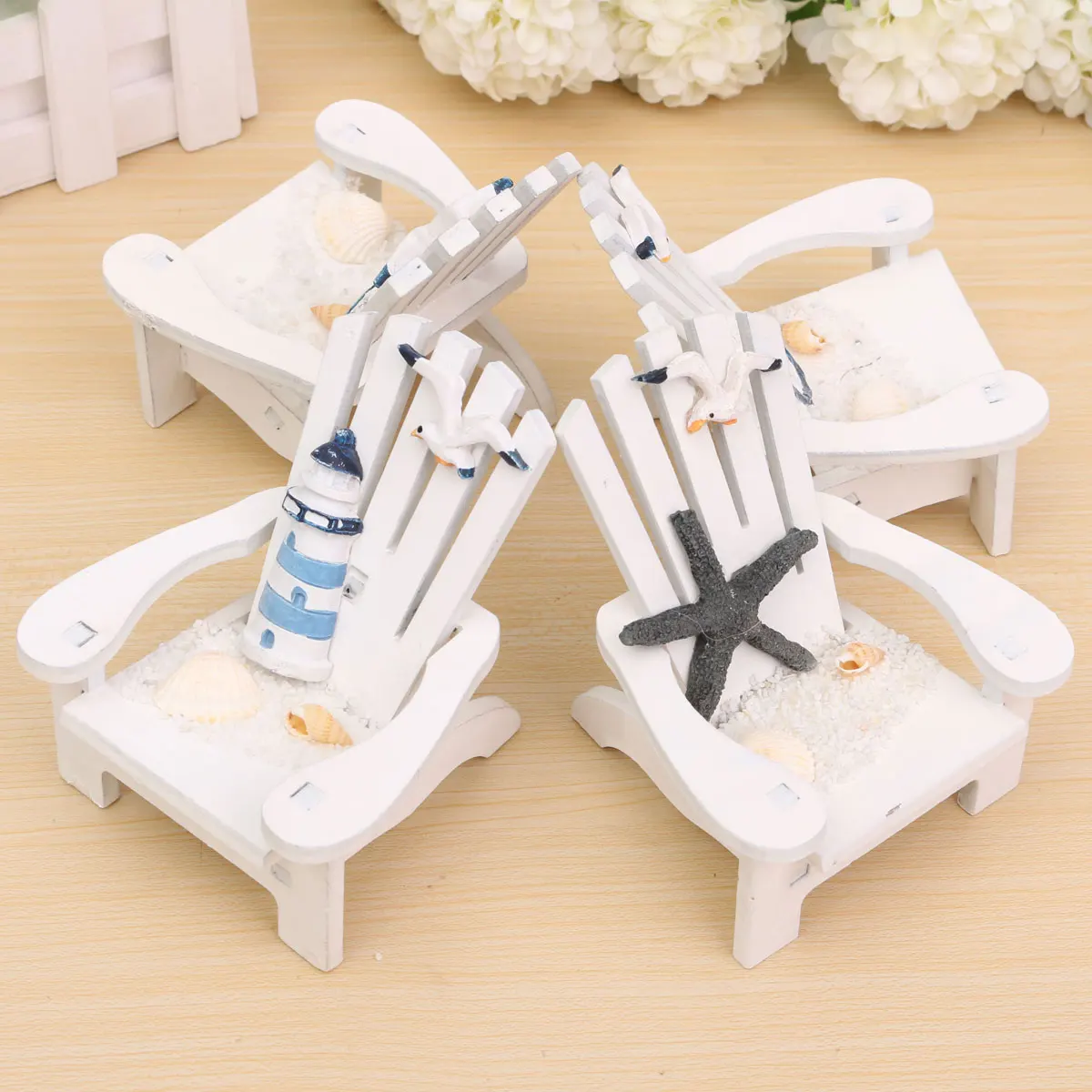 

1XMini Fairy Wooden Chair Dollhouse Garden Home Sea Beach Bar Decor Starfish