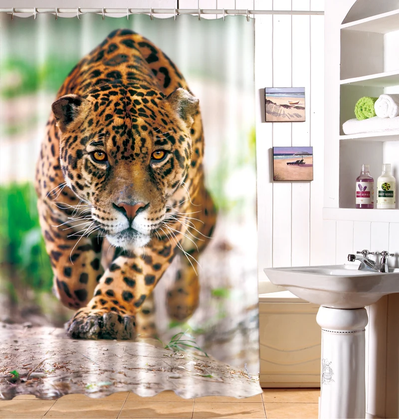

Polyester Shower Curtain 3D Tiger Digital Modern Design Waterproof Fabric Curtains For Bathroom custom made