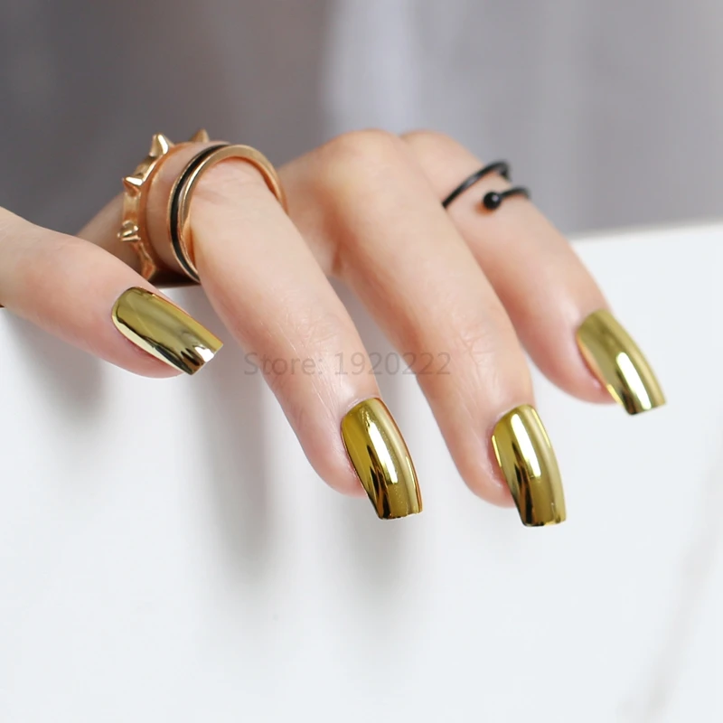 

Sexy fashion fake nails nail metal plate long dimension Golden N01