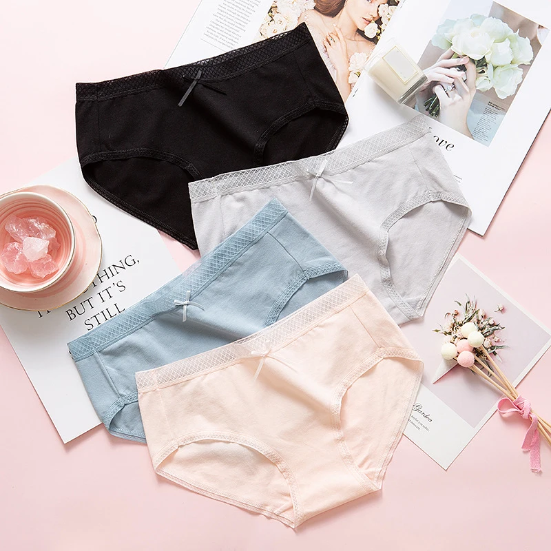 

Women's Cotton Waist Pocket Hip Underwear Bow Female Breathable Solid Color Briefs