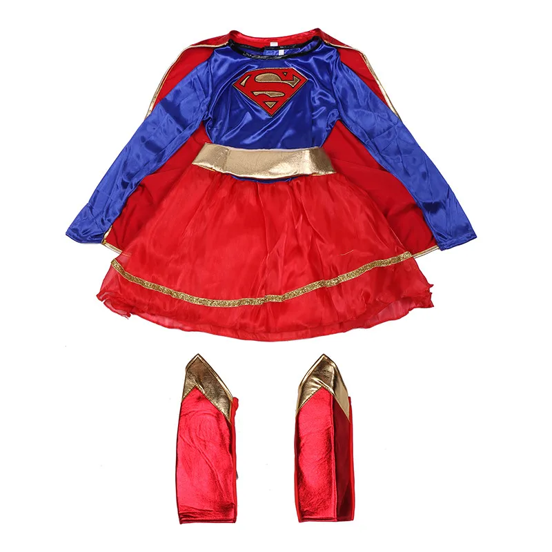 Карнавальный костюм супермена для девочек; милое детское платье Супермена; костюм для рождественской вечеринки; Детский костюм на Хэллоуин