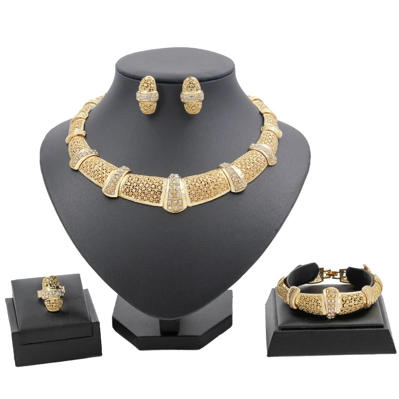 Классический винтажный дизайн, 18 золотых комплектов ювелирных изделий, ожерелье с кристаллами, кольца для женщин, серьги на день рождения, п... Классический винтажный дизайн, 18 золотых комплектов ювелирных изделий, ожерелье с кристаллами, кольца для женщин, серьги на день рождения, п...
