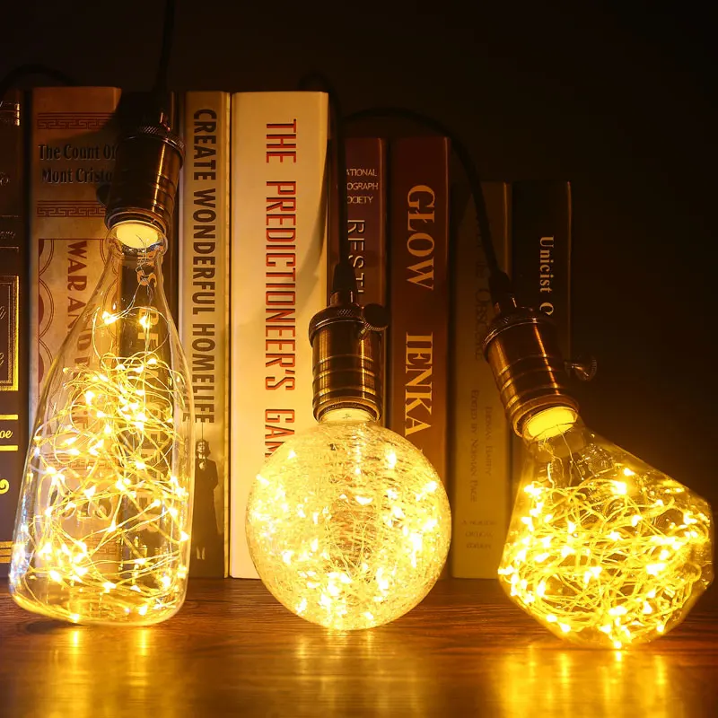 Светодиодная струнная лампа RGB медная шелковая G95 ST64 Winebottle Diamond LED Lampara E27 для