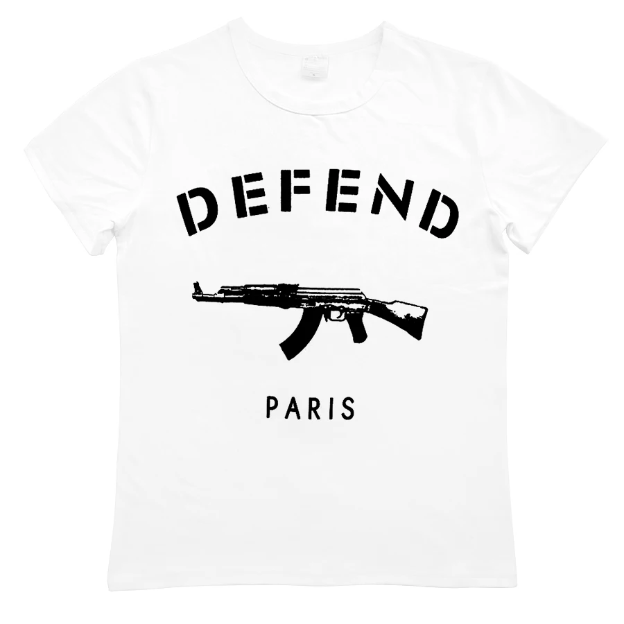 Женская футболка с принтом Defend Paris AK47 забавная Футболка для женщин топ футболки