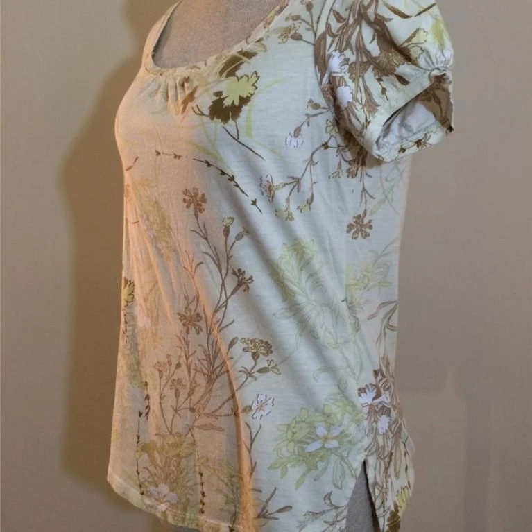 Caribbean Joe knit top size S small yellow floral print blouse cotton blend (1)