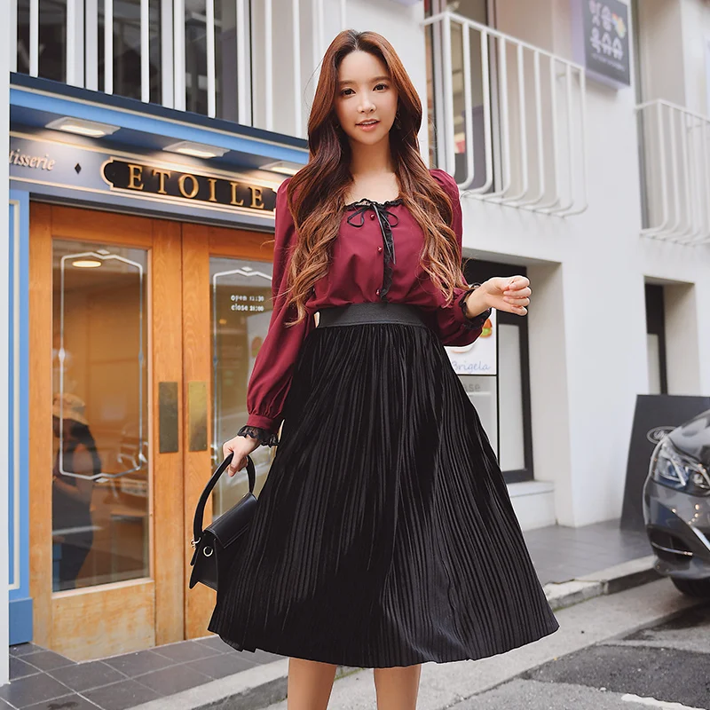 Dabuwawa, винтажная плиссированная юбка для женщин, девочек, леди, новинка, с оборками, Длинная элегантная юбка для весны, осени, зимы, D18DSK008