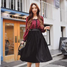 Dabuwawa, винтажная плиссированная юбка для женщин, девочек, леди, новинка, с оборками, Длинная элегантная юбка для весны, осени, зимы, D18DSK008