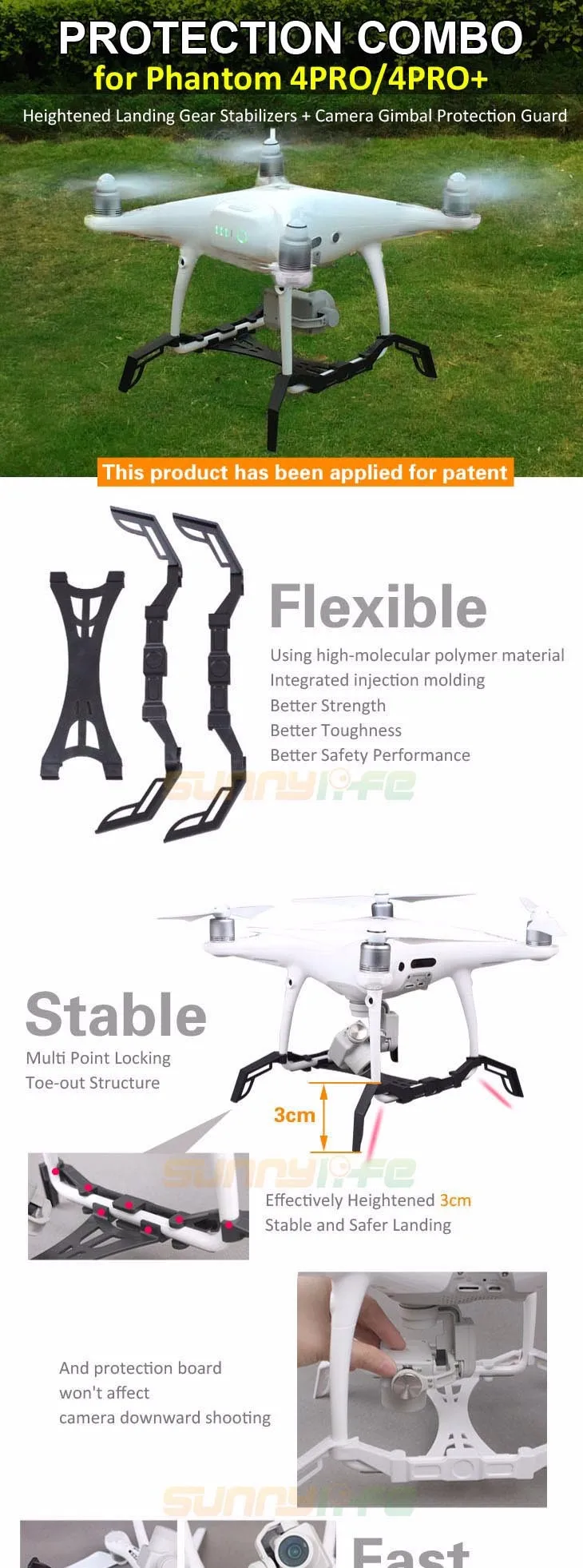 Sunnylife повышенной стабилизаторы шасси посадочная площадка+ гидростабилизатор камеры защитная доска для DJI Phantom 4 PRO/4 PRO+ V2.0