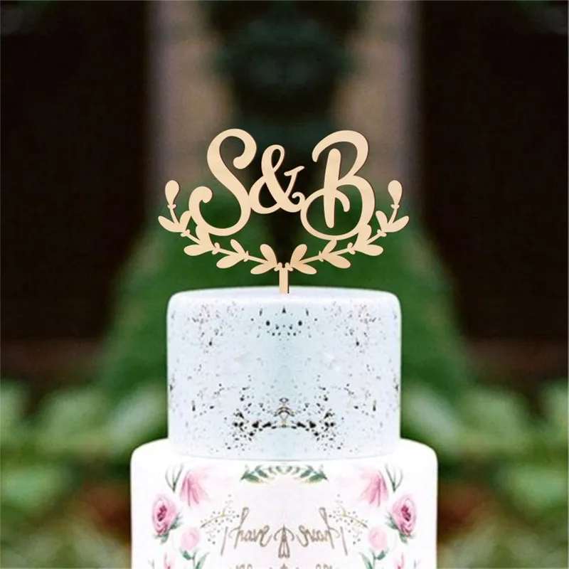 Деревенский деревянный свадебный торт Топпер индивидуальные инициалы венок торт Топпер буквы Свадьба Помолвка юбилей Декор