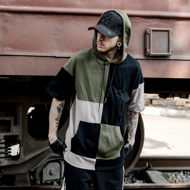 New Fashion Streetwear Hoodies men Short Sleeve Hooded Hip