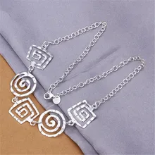 New silver plated jewelry fashion European and American style square round threaded pendant necklace free shipping N350 Kinsle